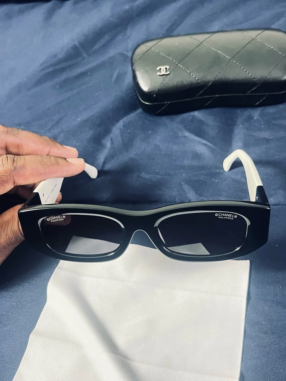 CHANEL Black Rectangular Sunglasses with Dark Lenses